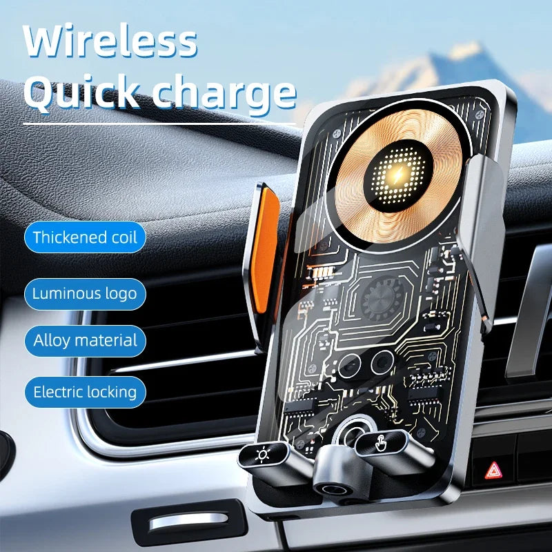 Car-mounted smartphone holder - Automatically detects air outlet. Supports 15W/66W wireless fast charging. Rotatable