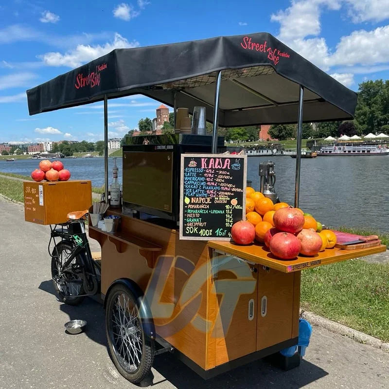 Coffee Bike Electric Mobile Coffee Bike Electric Tricycle Coffee 3-Wheel Business Bicycle Tricycle Fast Food Cart Food Bike