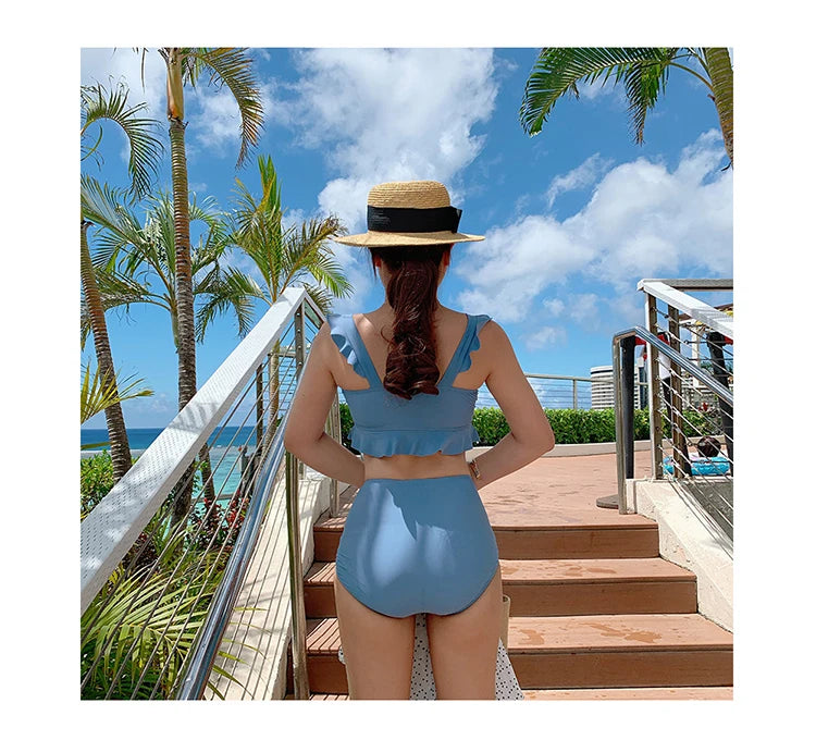 High Waist Women's Bikini Set Padded Ruffle Biquini Suit Two Pieces Swimwear Swimsuit High Quality Beach Suit 2023