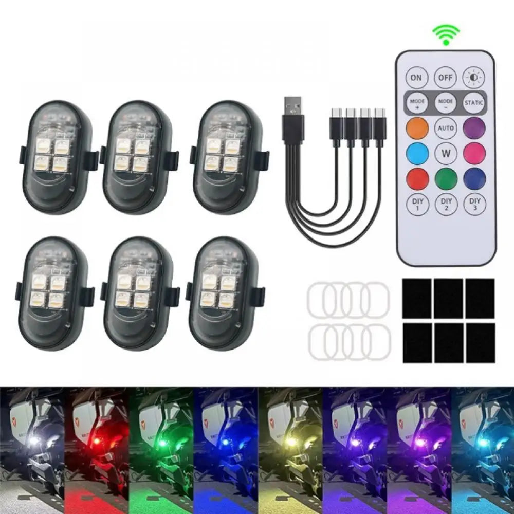 Wireless LED Strobe Lights Car Decor Atmosphere Light Warning Lights RGB Led Aircraft Strobe Lights Car Motorcycle LED Lights