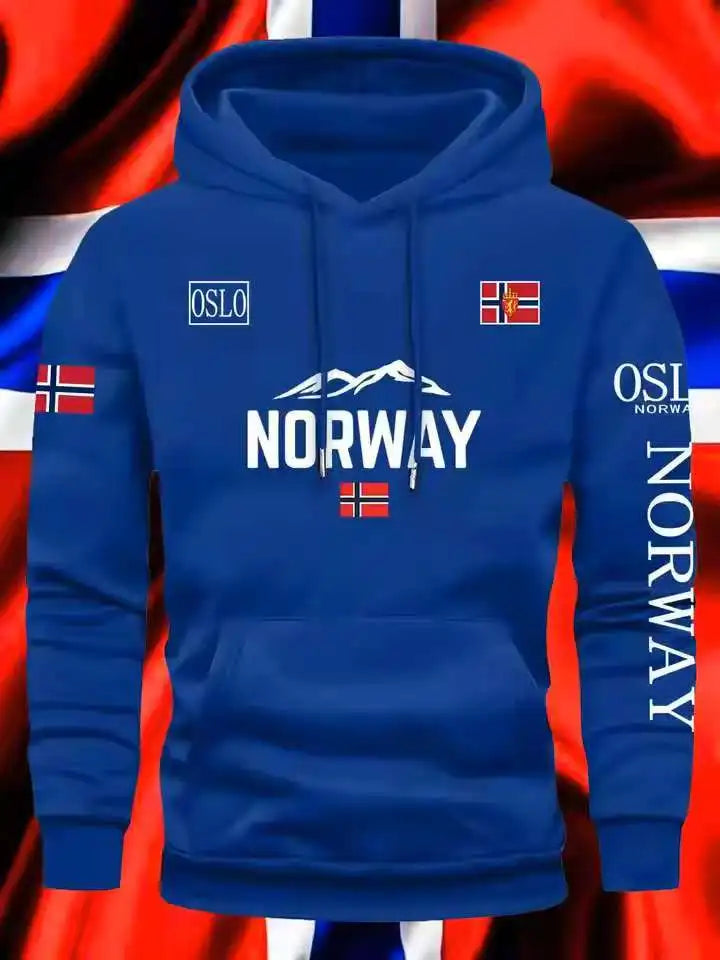 NORWAY printing Autumn winter models Men's Fleece windproof Warm Cotton Oversized Hoodie Outdoor Commuter Men's High Elastic top
