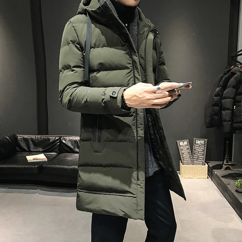 Men's Mid-Length Thickened Winter Jacket Duck down Cotton Coat Warmth Style 2023 New Fashion Trend Youth Casual Cleanfit