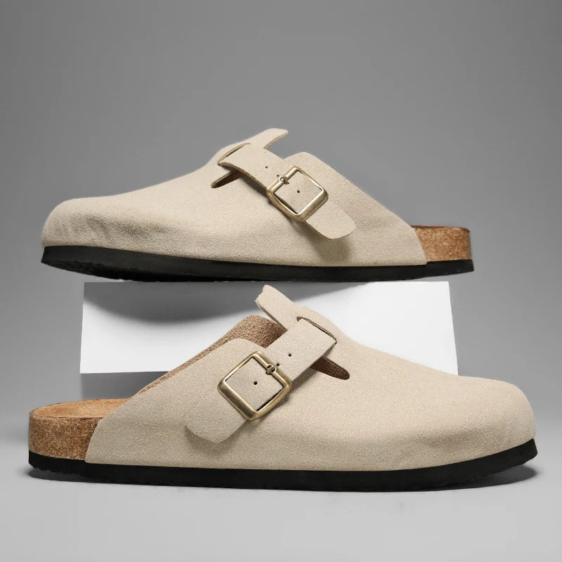 Herren Wildleder Kork Sandalen Clogs Damen Geschlossene Zehen Hausschuhe Pantoletten Gesundheitsfußbett für Dropshipping