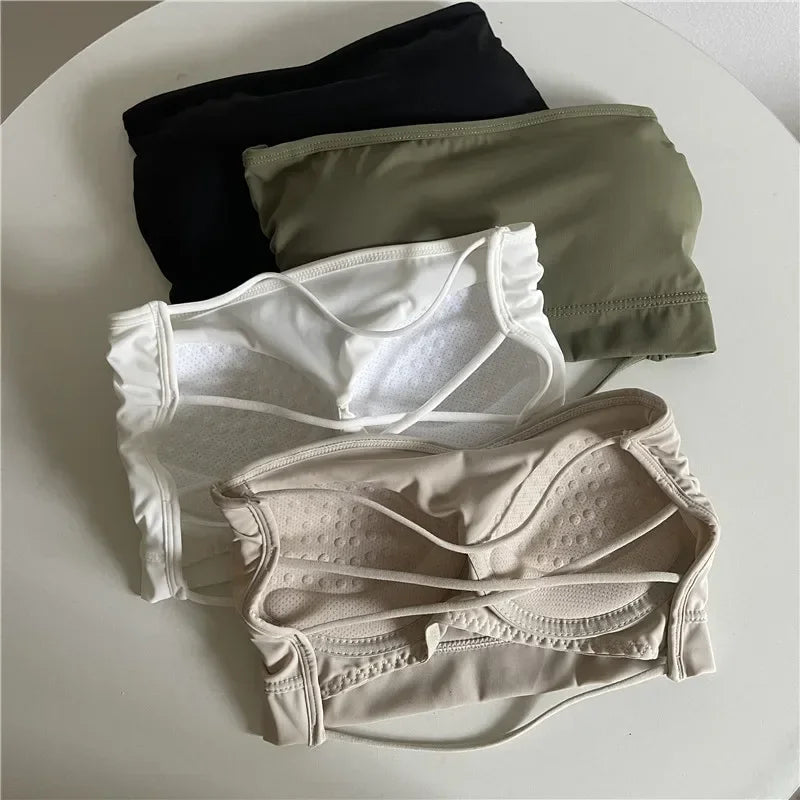 Nahtloses Tube Top aus Eisseide, sexy Wickel-Brust für Damen, Push-up-BHs, trägerlose Unterwäsche, einfarbige Bralette-Dessous-Oberteile