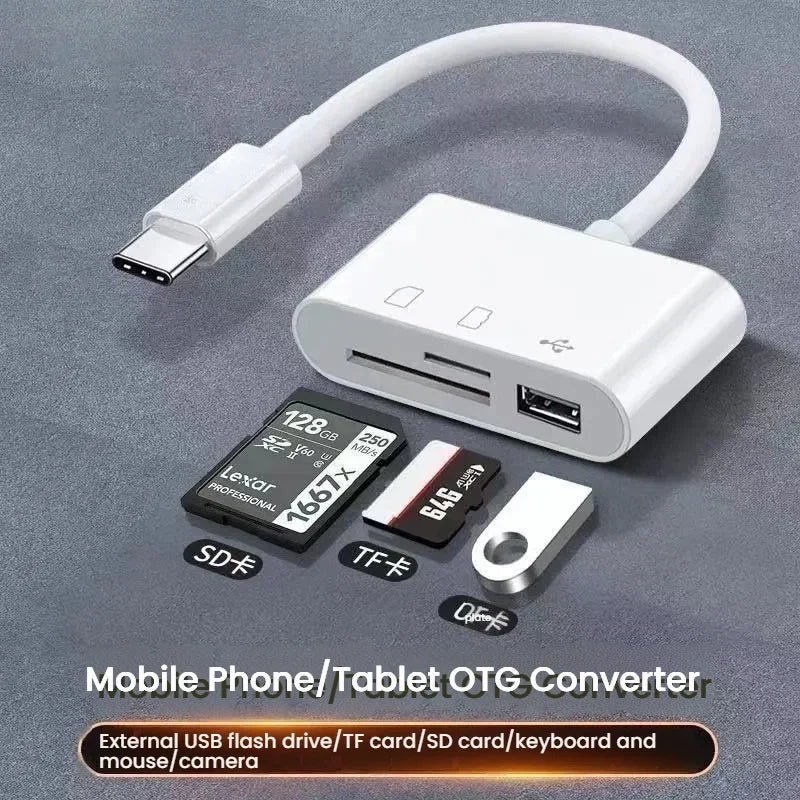 6 in 1 USB C Card Reader OTG Adapter - for SD TF Card, USB Flash Drive, Compatible with Android Phone, Windows PC, MacBook, iPad