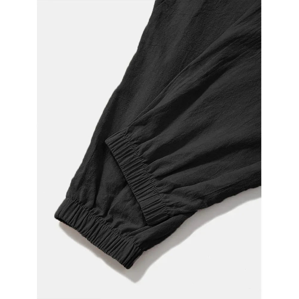 Harem Broeke vir Mans Katoenlinne Lae Kruis Gemaklike Straatdrag Los Pasvorm Asemende Liggewig Langbroek Manlike Joggers