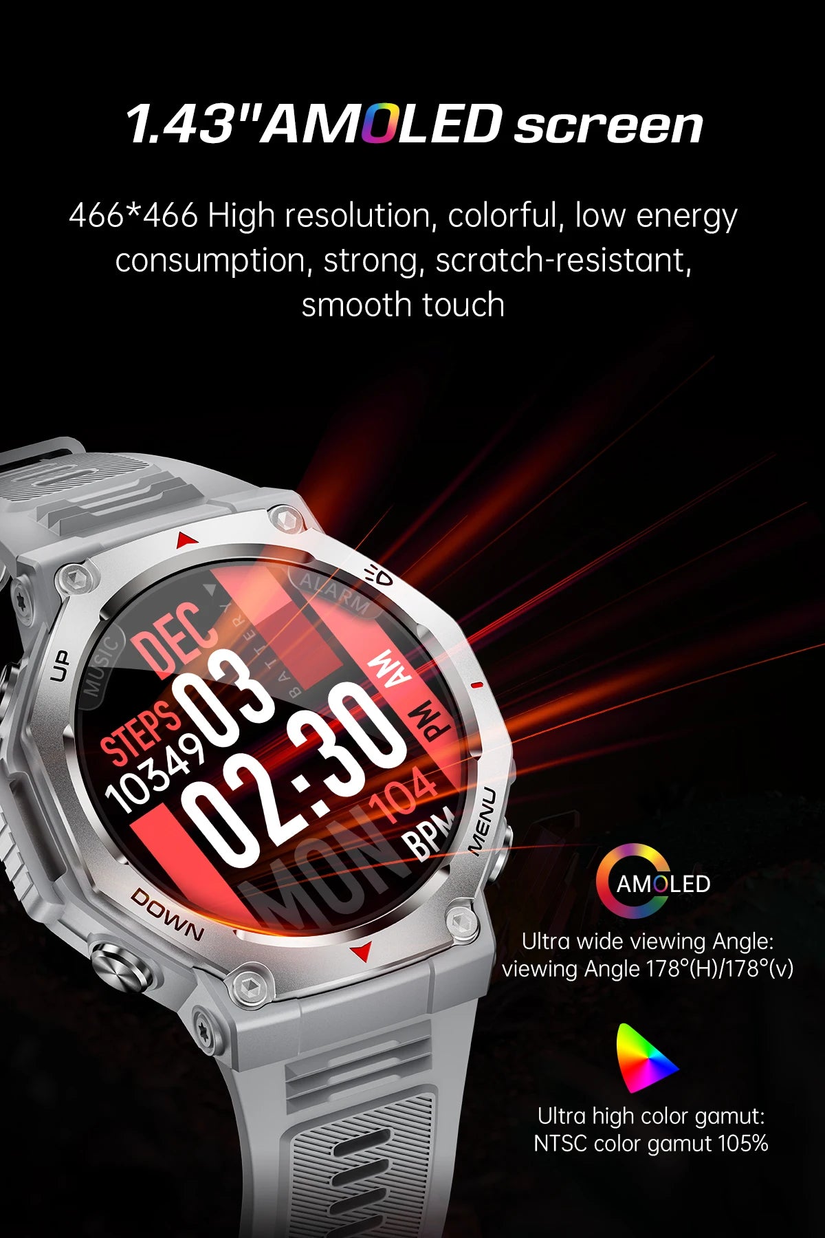 Smartwatch for iPhone Andriod,wireless call dialing,sports mode,incoming call and message push,fitness tracker,health monitoring