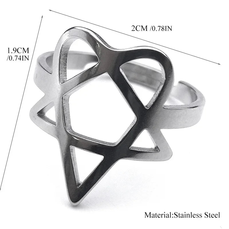 Heartagram Symbol of HIM Music Band Ring for Women Men Stainless Steel Hollow Heavy Metal Finger Rings Jewelry Gift