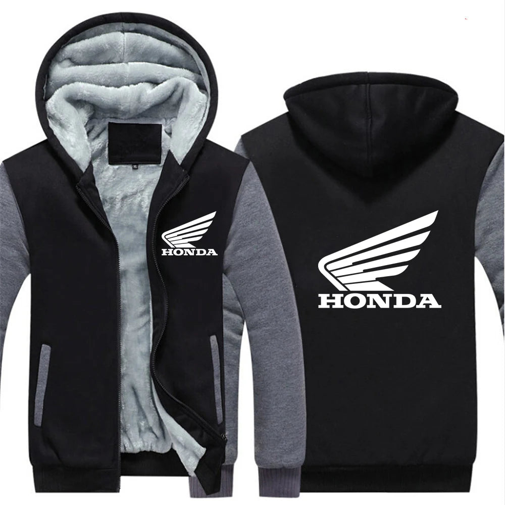 Honda Logo 2025 Autumn Winter Man's Fleece Warm Thicken Coat Popular Patchwork Contrast Color Hoodies Casual Jacket