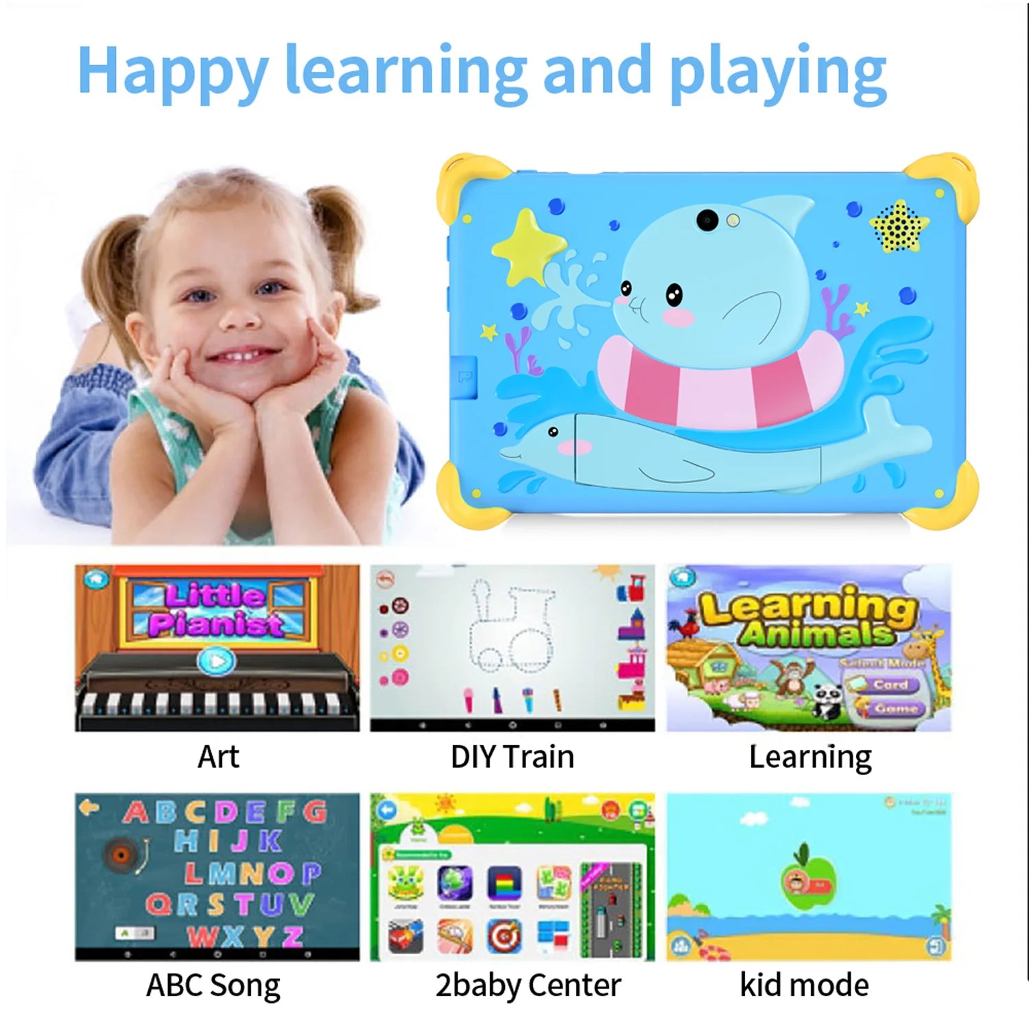 New 7 Inch 5G Pad Cartoon Pattern Kids' tablets Android Learning Education Tablet PC Kids-Proof protective Case Tablet 4000mAh