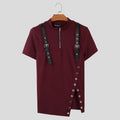 Men T Shirt Patchwork V Neck Short Sleeve Streetwear Zipper Split Men Clothing Summer 2025 Fashion Camisetas Tee Tops INCERUN