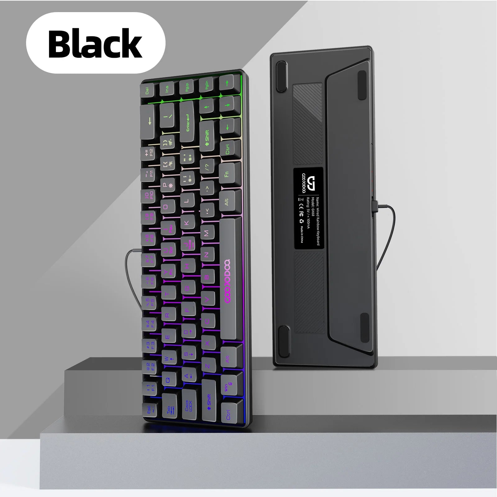GOOJODOQ Mini 60% Gaming Keyboard Portable Wired Portable Wired Mechanical Keyboard RGB Backlit 68 Key Ultra-Compact Keyboard