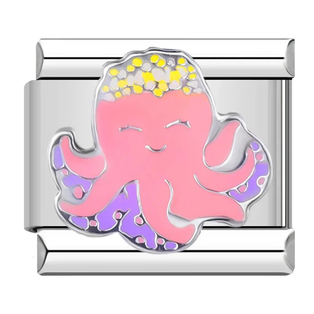 Hapiship 2023 Sweet Colour Star Dolphin Octopus Italian Charm Links Fit 9mm Stainless Steel Bracelet Jewelry DIY Making DJ596