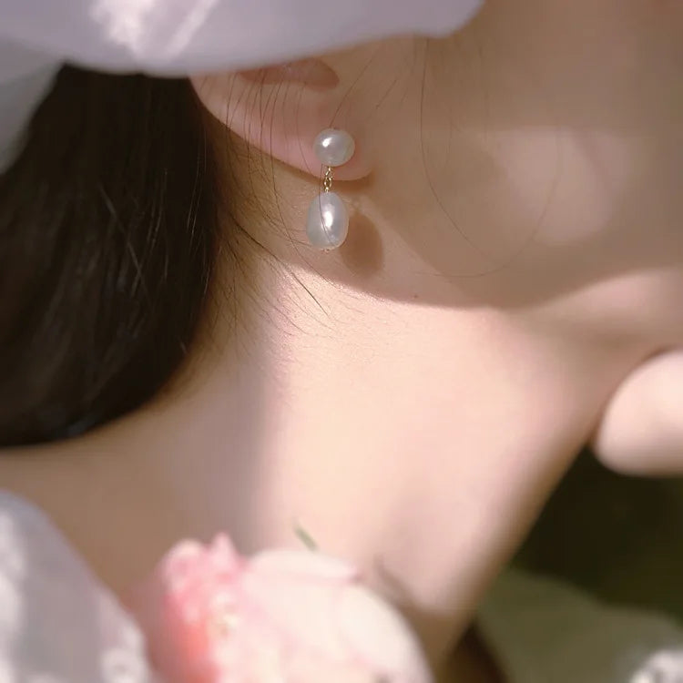 Simple Design Water Drop Natural Baroque Freshwater Pearl 925 Silver Needle Female Tassels Stud Earrings Wholesale Jewelry Gifts