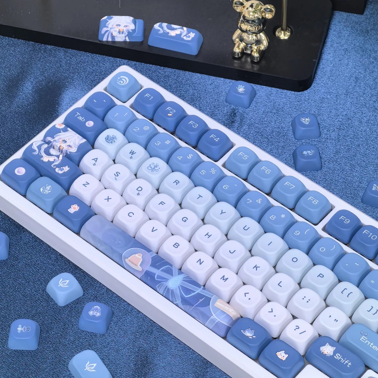 Genshin Impact Furina Keycaps 137 Keys MOA Profile Focalors PBT Five-sided Sublimation Keycap Set for DIY Mechanical Keyboard