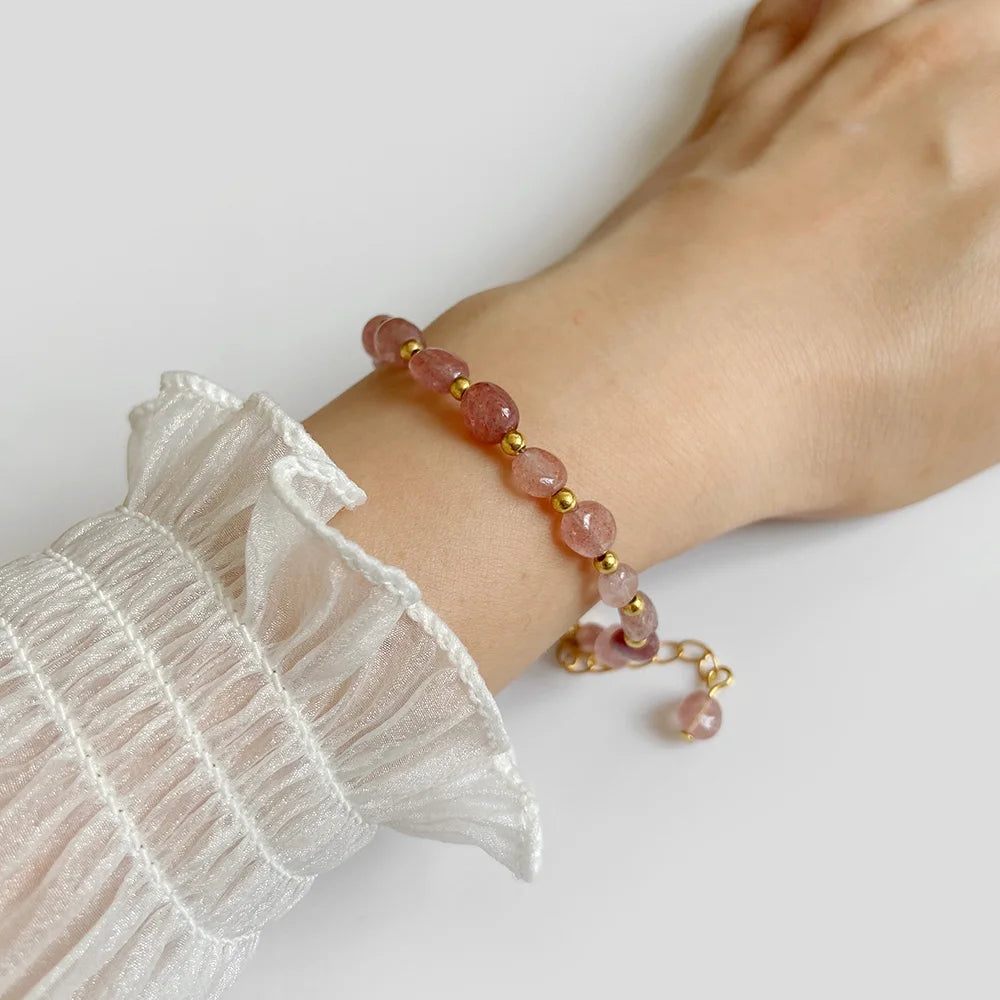 Trendy Sweet Random Shape Stone Bracelets Natural Stone Rose Quartzs Agates Bracelets Gold Color Chain Bracelets Bangles Gifts