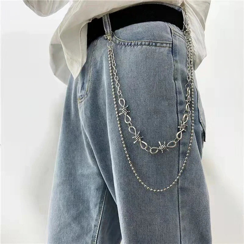 Layered Punk Steet Spike Rivet Metal Chain Keychains For Women Men Pants Jeans Biker Goth Rock Belt Chains Jewelry Accessories