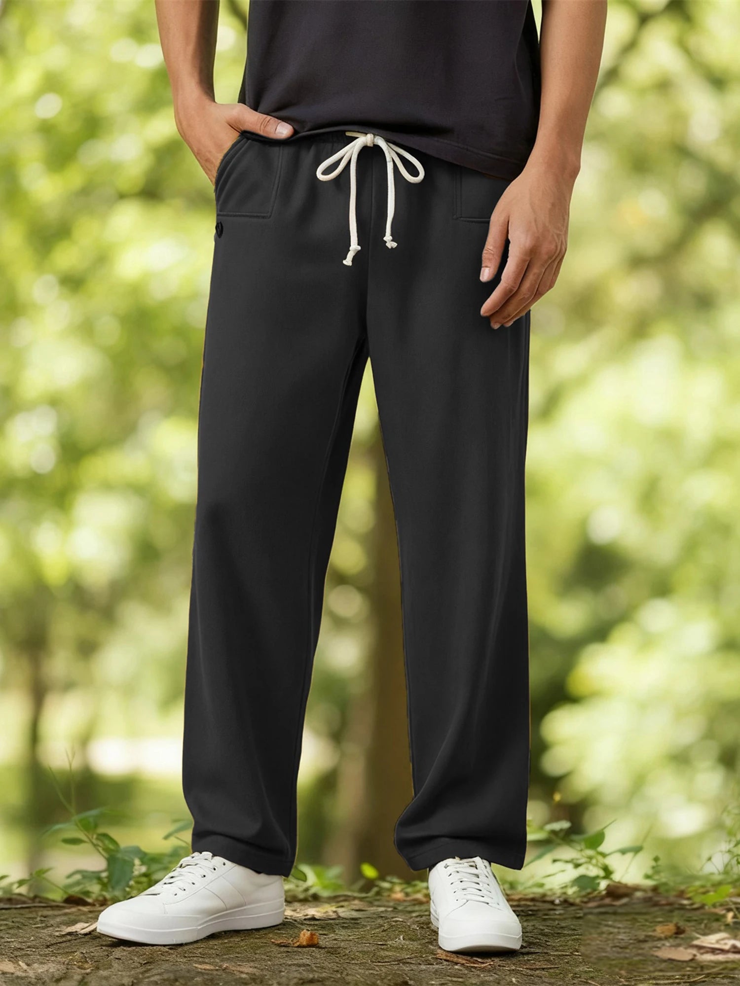 Men s Elastic Waist Jogger Pants with Side Pockets Comfortable Solid Color Casual Mid Rise  Fit Trousers