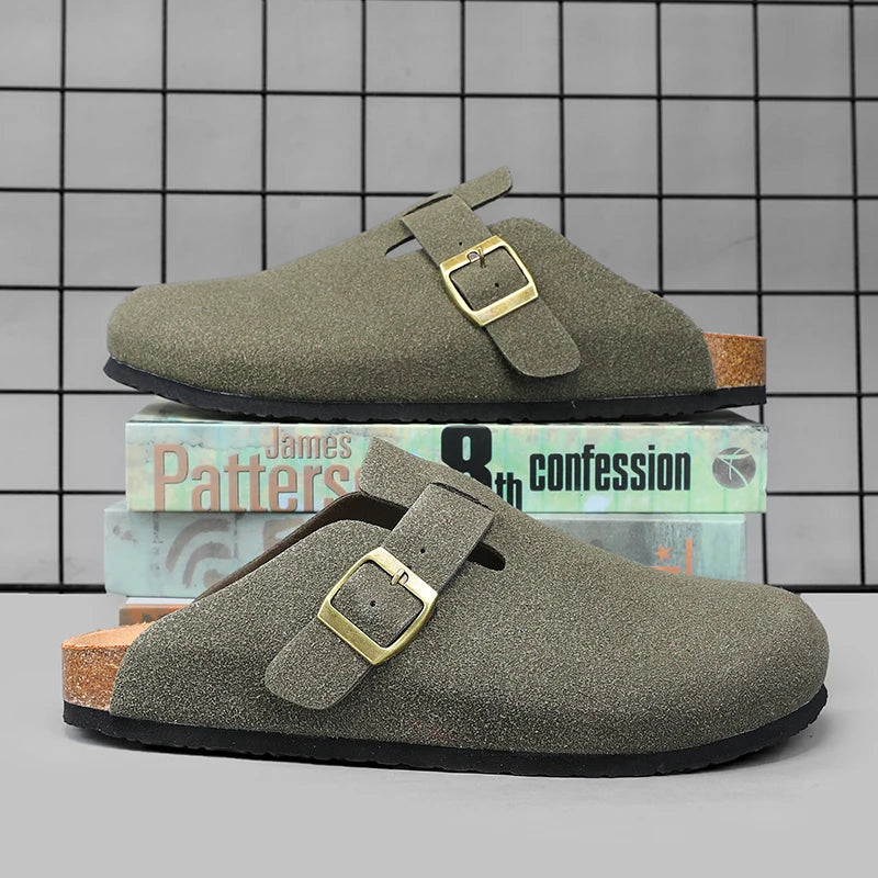 Men Suede Leather Cork Sandals Clogs Women CLosed Toe Slippers Slides Health Footbed For Dropshipping