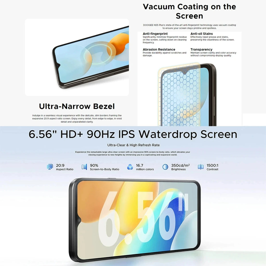 DOOGEE [N55] Smartphone 5G 6.56 "90Hz IPS Screen Telephone Portable 4GB+128GB Triple 13MP Camera 5150mAh Android 14 Mobile Phone