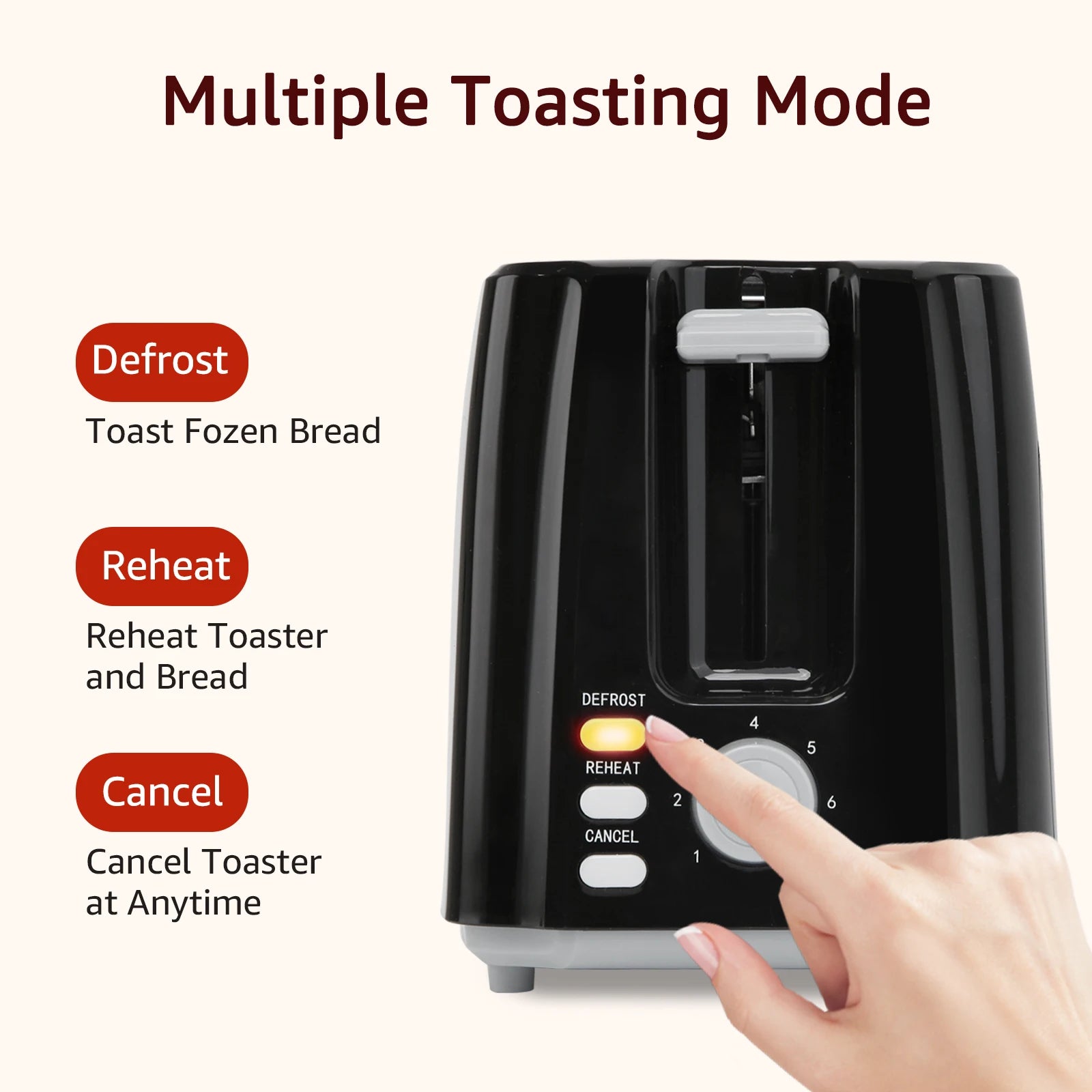 Aigostar Warrior - 2-slice toaster, 7 toasting settings, defrost, reheat and cancel functions; 750W, Black, BPA Free. Exclusive
