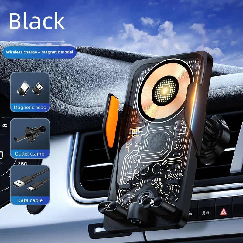 Car-mounted smartphone holder - Automatically detects air outlet. Supports 15W/66W wireless fast charging. Rotatable