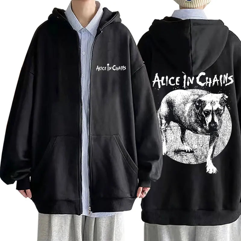 Rock Band Alice in Chains Graphic Print Zipper Hoodie Male Vintage Casual Oversized Zip Up Hoodies Men Women Fashion Jacket Coat