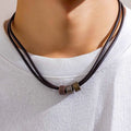 Vintage Pu Leather with Metal Beads Choker Necklace for Men Trendy Collar on the Neck Accessories 2023 Fashion Jewelry Male Gift