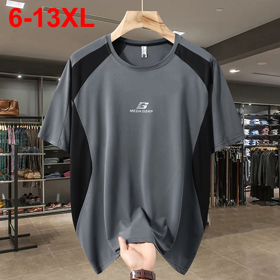 13XL Plus Size T-shirts Summer Men Loose Tee Tops Color Block Patchwork Short Sleeve Crew Neck Tee Tops Big Size 11XL 12XL