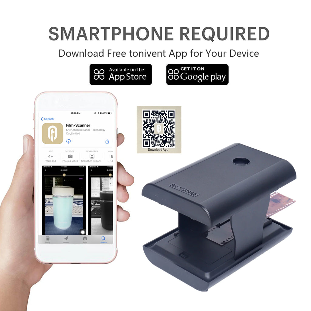 Mobile Film Slide Scanner for 35mm/135mm Negatives and Slides with LED Backlight Free APP Foldable Novelty Scanner Toys Gift