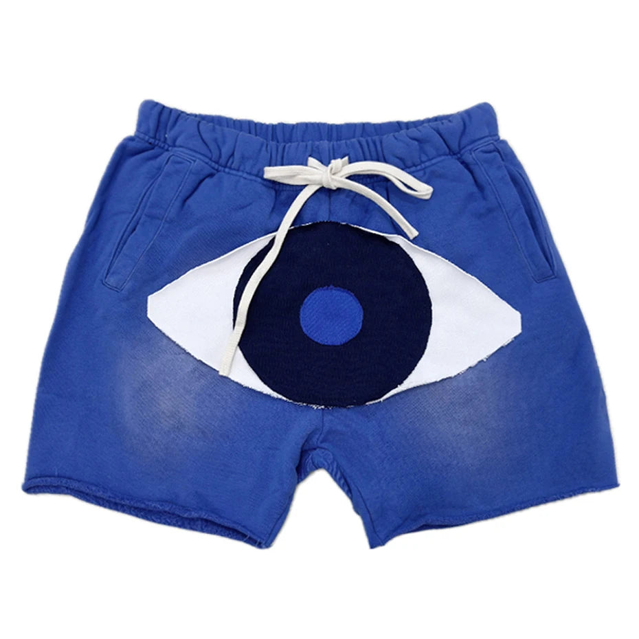 Eyes Patchwork Shorts Men Summer Vintage Shorts Streetwear Sweatshorts Harajuku Retro Shorts