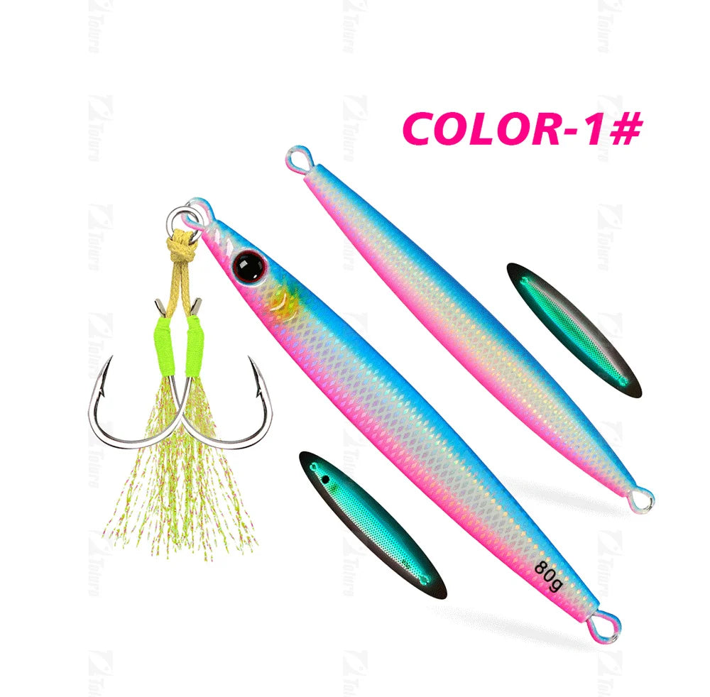 TOLU 2024 New 40g/60g/80g Fast Sinking Jigging Fishing Lure Laser Paper Coating Luminous Jig Lure Sea Fishing Trolling Jigging