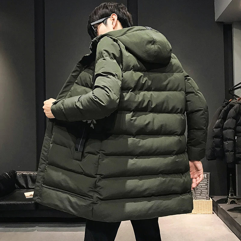 Men's Mid-Length Thickened Winter Jacket Duck down Cotton Coat Warmth Style 2023 New Fashion Trend Youth Casual Cleanfit