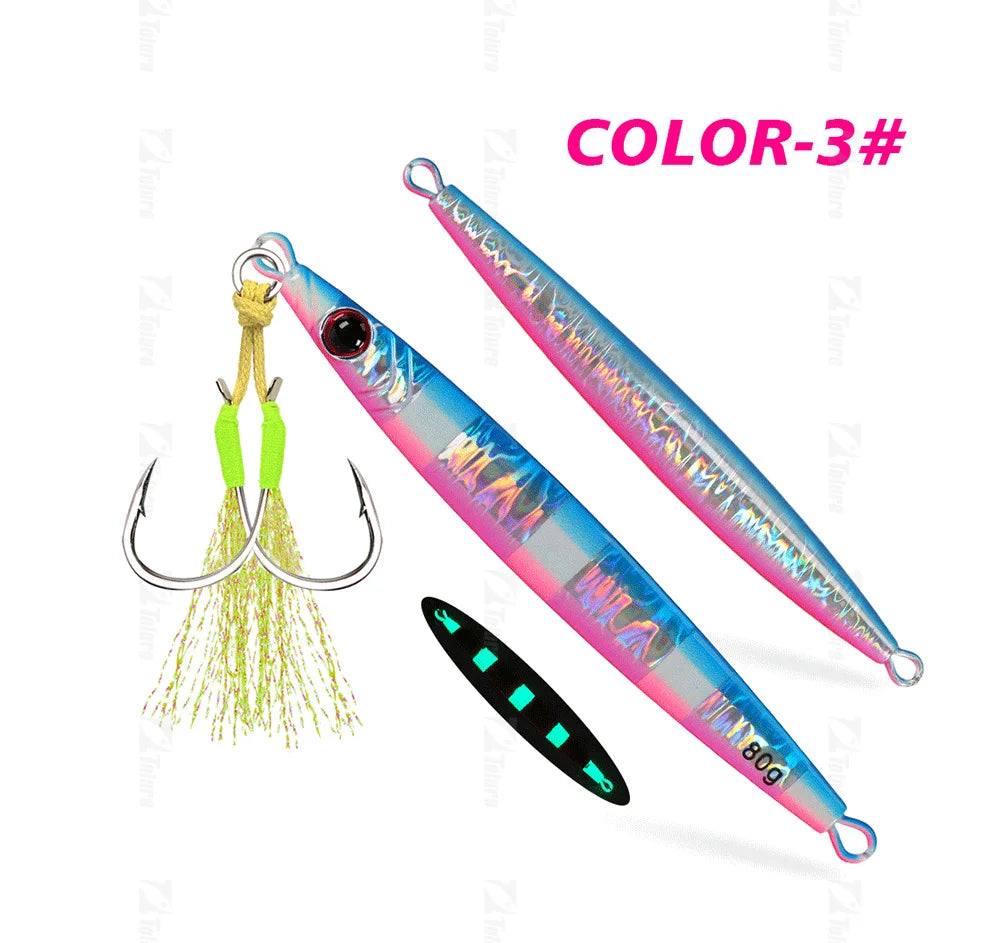 TOLU 2024 New 40g/60g/80g Fast Sinking Jigging Fishing Lure Laser Paper Coating Luminous Jig Lure Sea Fishing Trolling Jigging