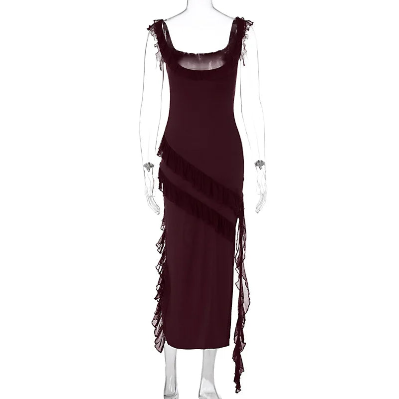 Sexy Sleevelss Ruched Party Club Bodycon Y2K Maxi Split Dresses For Women Summer 2026 Fashion Backless Evening Long Dress Outfit
