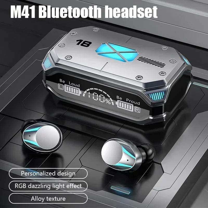 M41 Smart Touch Headset: Wireless Bluetooth Earphones with LED Display & Stereo Sound, Suitable for Smartphones