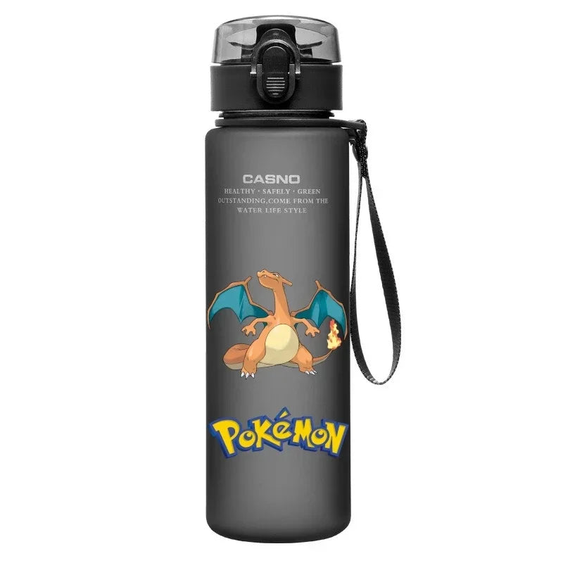 560ML Pokemon Water Cup Pikachu Mewtwo Gengar Portable Plastic Cartoon Outdoor Sports Large Capacity Travel Hiking Water Bottle