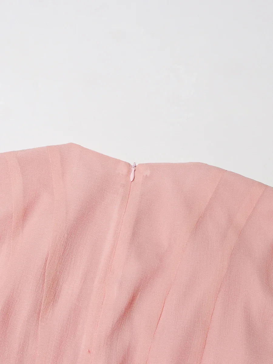 TWOTWINSTYLE Solid Slimming Spliced Folds Dresses for Women Round Neck Long Sleeves Patchwork Buttons Dress Female Clothing New