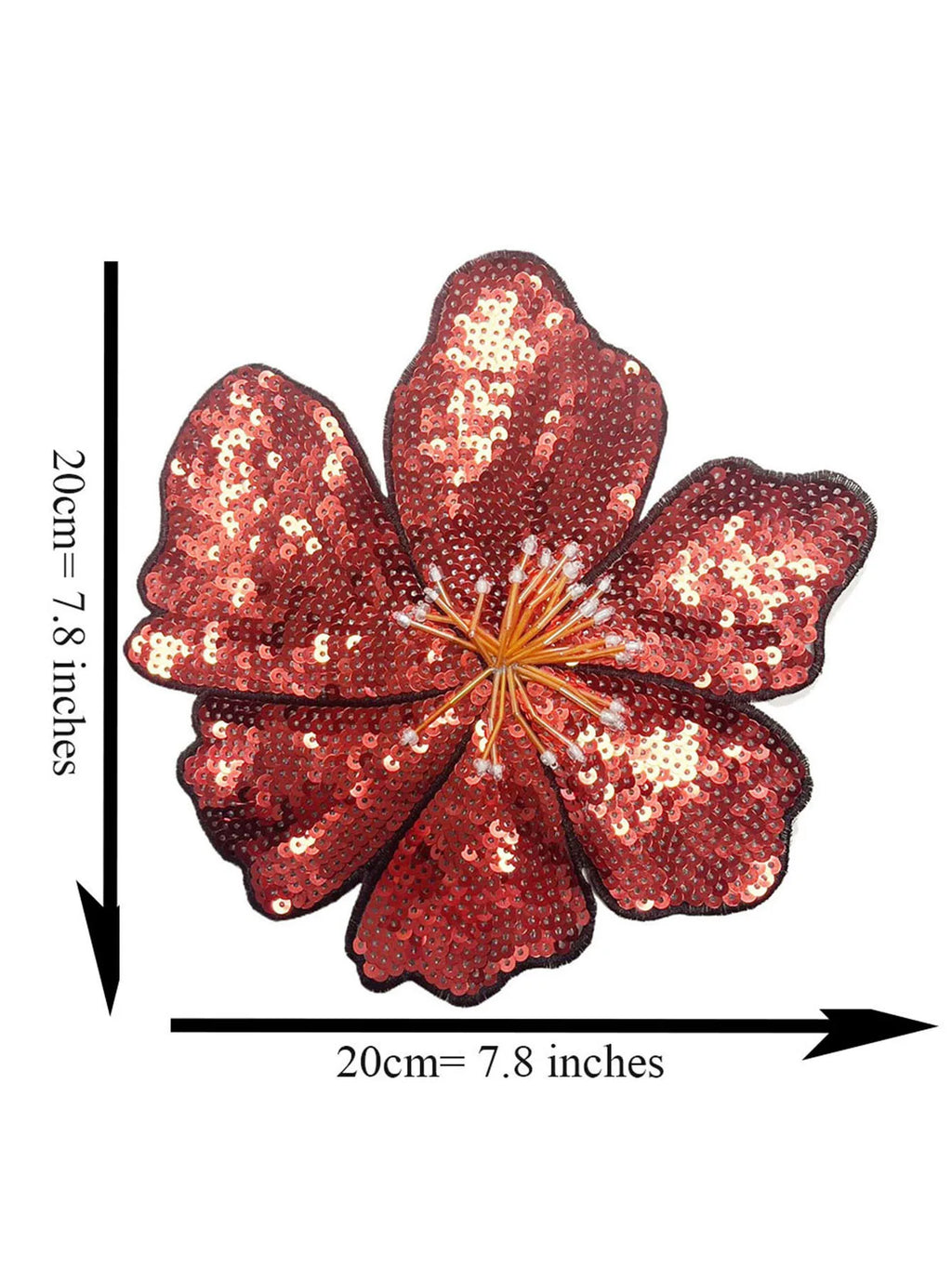 1 Piece 20CM Shining Red Orange Blue Golden Silver Pink Sequins Beads Sew Flower Patch for Evening Dress Swimsuit DIY Applique