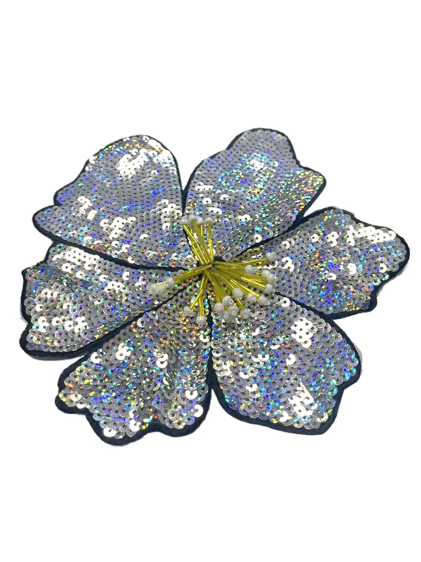 1 Piece 20CM Shining Red Orange Blue Golden Silver Pink Sequins Beads Sew Flower Patch for Evening Dress Swimsuit DIY Applique