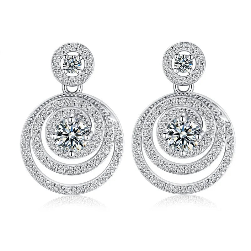 ZFSILVER Trendy s925 Silver Moissanite Classic Exquisite Design Round Circle Earring Charms Women Accessories Jewelry Gift KE104