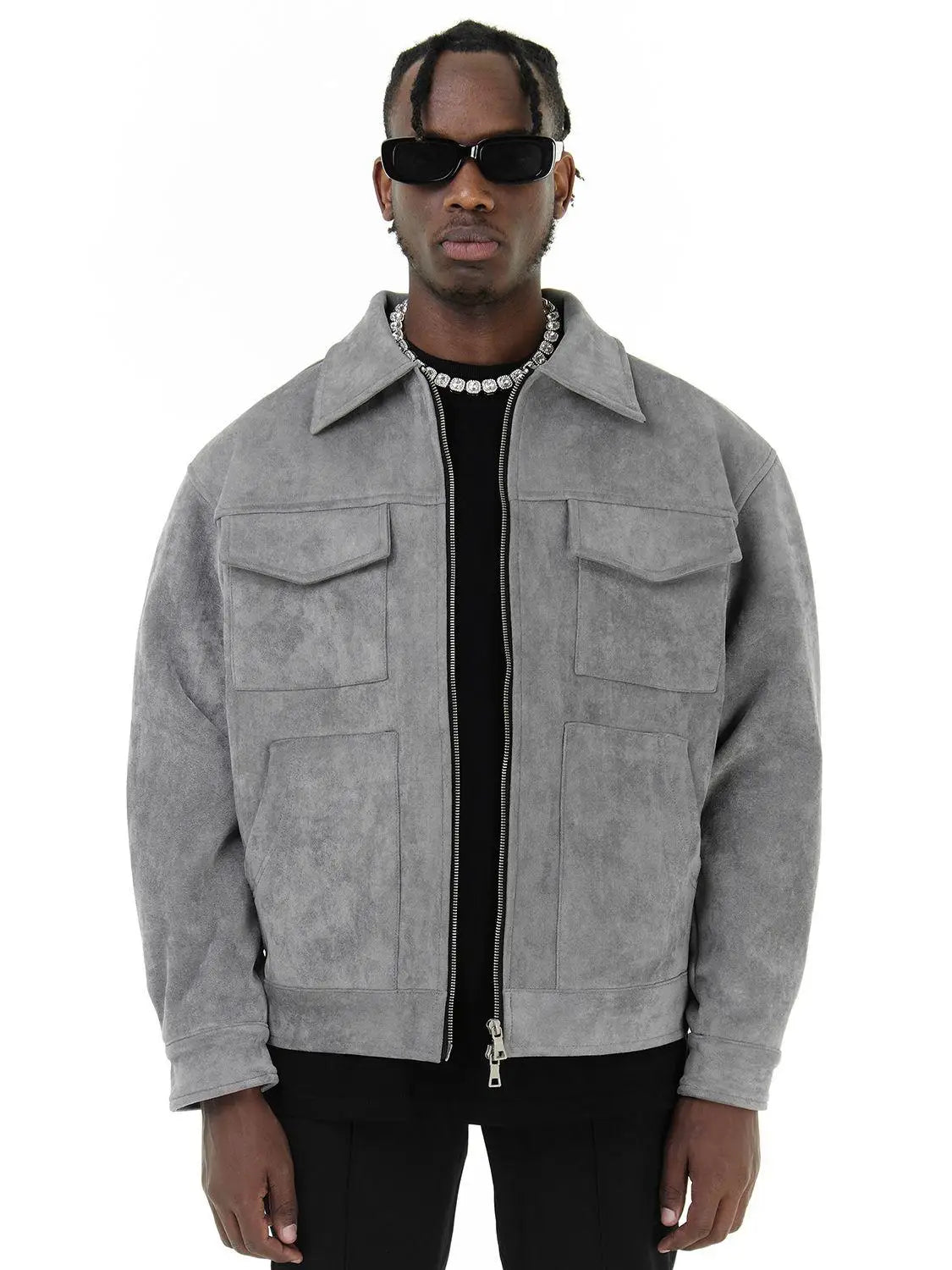 Autumn Jackets Oversize Casual Clothes High Street Pockets Laper Zipper Suede Thick Coat Mens Windbreaker Loose