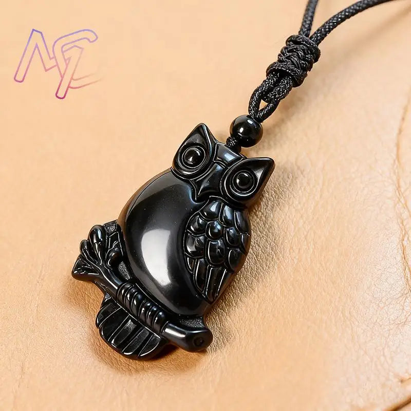 Real Obsidian Owl Pendant Necklace Natural Jewelry Charm Luxury Talismans Amulet Men Fashion Vintage Carved Gifts for Women