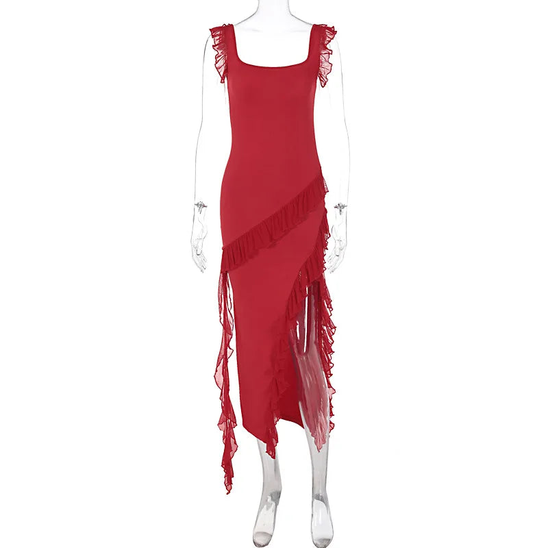 Sexy Sleevelss Ruched Party Club Bodycon Y2K Maxi Split Dresses For Women Summer 2026 Fashion Backless Evening Long Dress Outfit