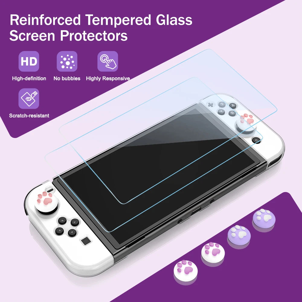 15 in 1 Switch OLED Storage Kit Switch Case and Thumb Caps Portable Waterproof Travel Bag for Switch Console & J-Con (Purple)