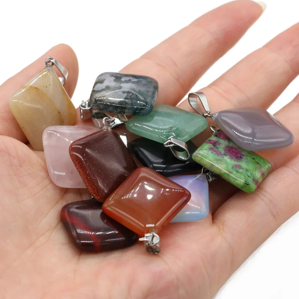 12pcs Natural Stone Pendant Mix Colors Women Natural Jewelry Charms fit DIY Necklace Making Wholesale Multiple Shapes