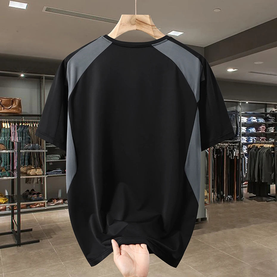 13XL Plus Size T-shirts Summer Men Loose Tee Tops Color Block Patchwork Short Sleeve Crew Neck Tee Tops Big Size 11XL 12XL