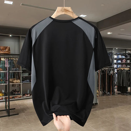 13XL Plus Size T-shirts Summer Men Loose Tee Tops Color Block Patchwork Short Sleeve Crew Neck Tee Tops Big Size 11XL 12XL