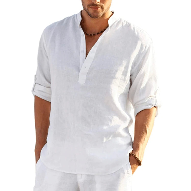 New Men's Linen Long Sleeve T-Shirt Solid Color Loose Spring T-Shirt Long Sleeve Cotton Linen Shirt Plus Size Shirts Men