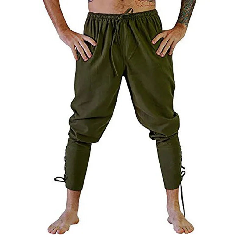 Pirate Pant Viking Costume for Men Renaissance Medieval Pants Drawstring Shorts Halloween Costume Adult Cosplay